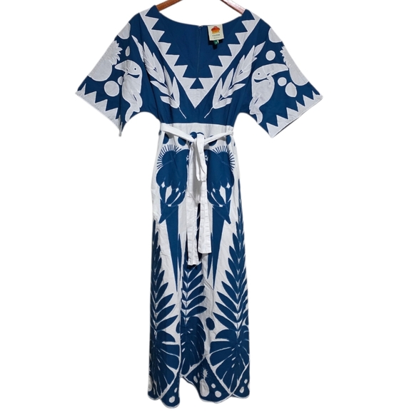 Farm Rio Blue Patchwork Embroidered Dress Size XS - Picture 2 of 5